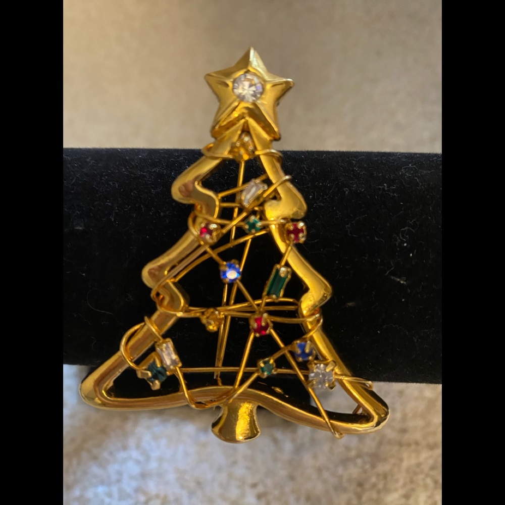 ⚫️ Christmas Tree brooch vintage gold toned - Picture 1 of 6